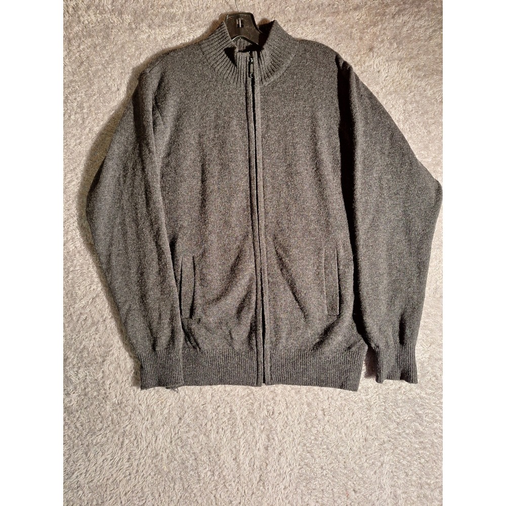 Oxford Mens Gray 100% Lambswool Full Zip Cardigan Sweater Mock Neck Size 38